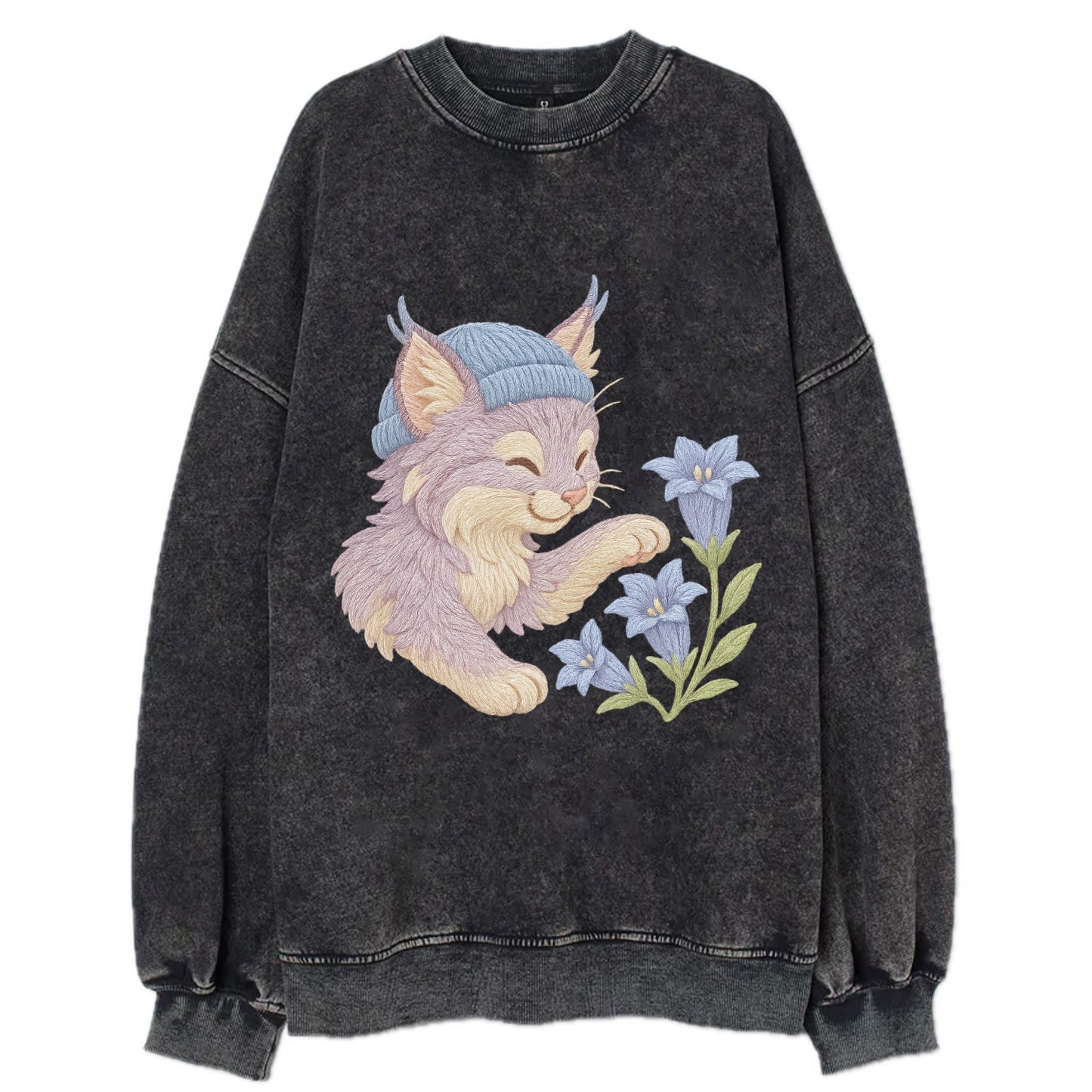 Lynx and Gentian  - Vintage Sweatshirt - Black