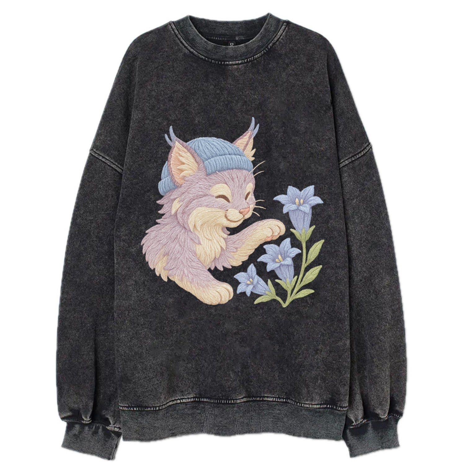Lynx and Gentian  - Vintage Sweatshirt - Black