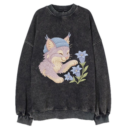 Lynx and Gentian  - Vintage Sweatshirt - Black