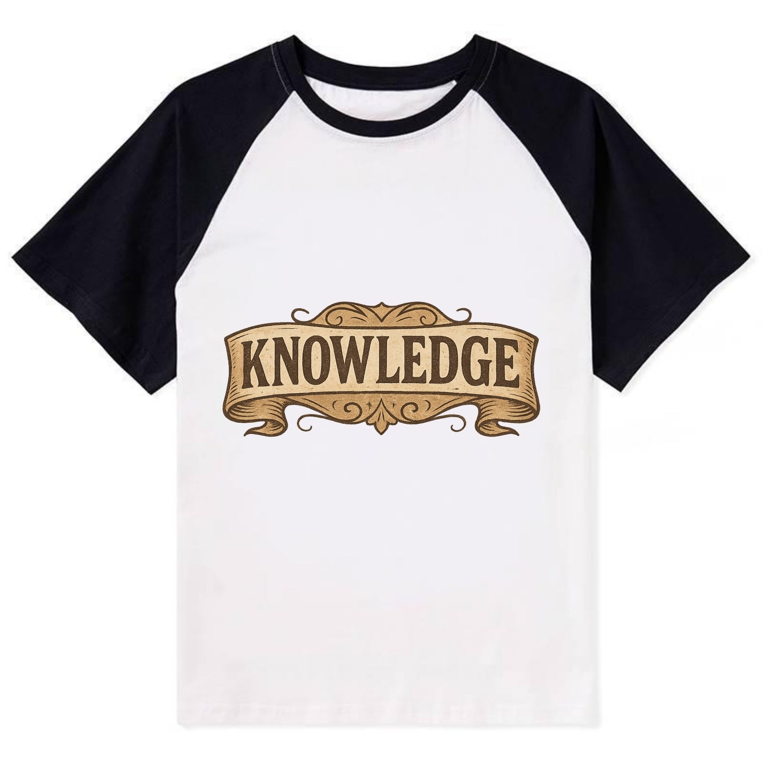Bold typography design - "KNOWLEDGE" - learning, understanding - Contrast Raglan T-shirt - Black
