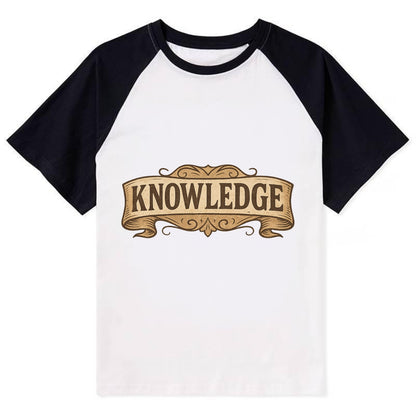 Bold typography design - "KNOWLEDGE" - learning, understanding - Contrast Raglan T-shirt - Black