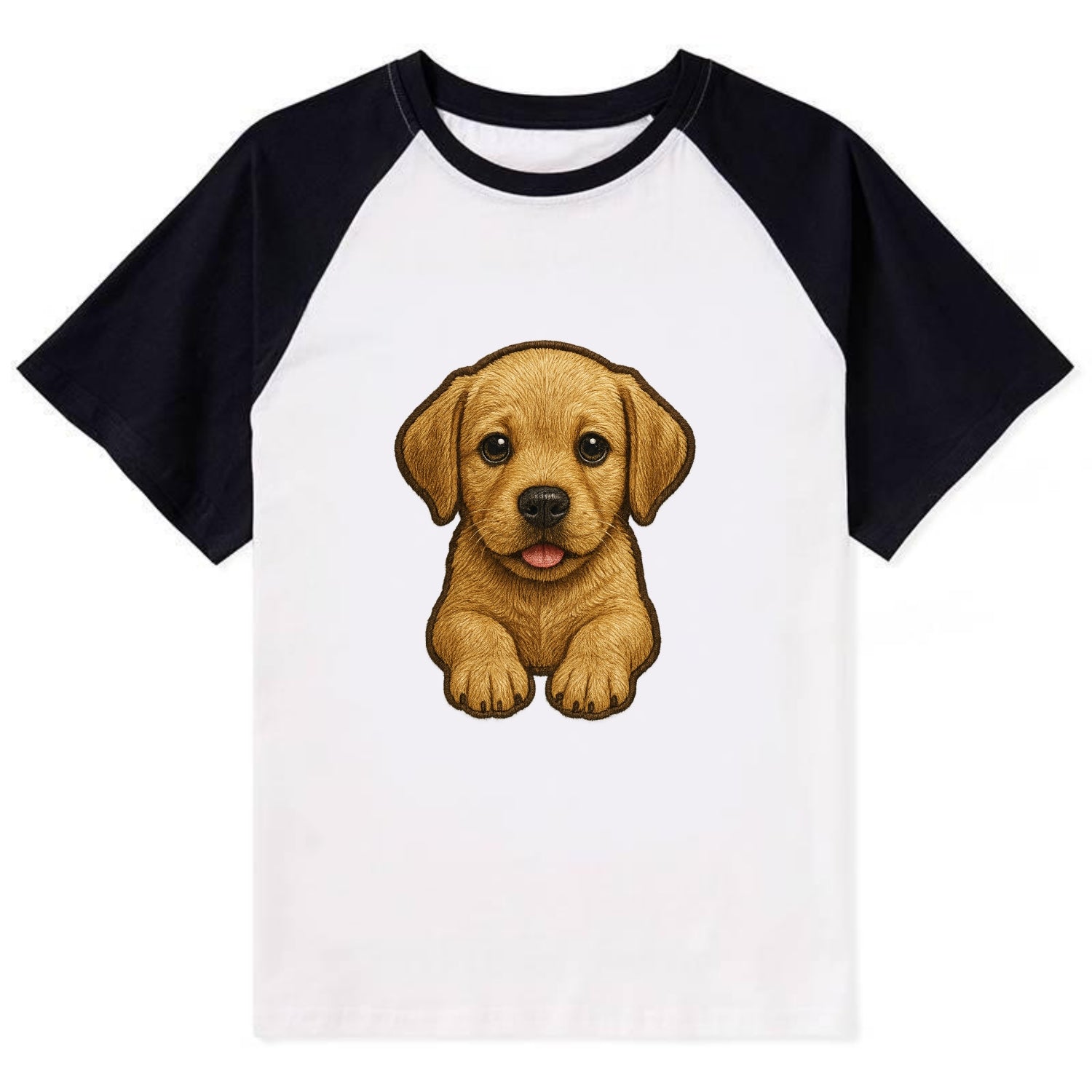 Baby Labrador Retriever Puppy - yellow/black/chocolate, soulful eyes, - Contrast Raglan T-shirt - Black