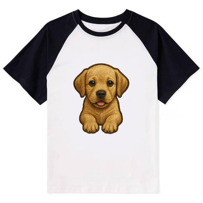 Baby Labrador Retriever Puppy - yellow/black/chocolate, soulful eyes, - Contrast Raglan T-shirt - Black