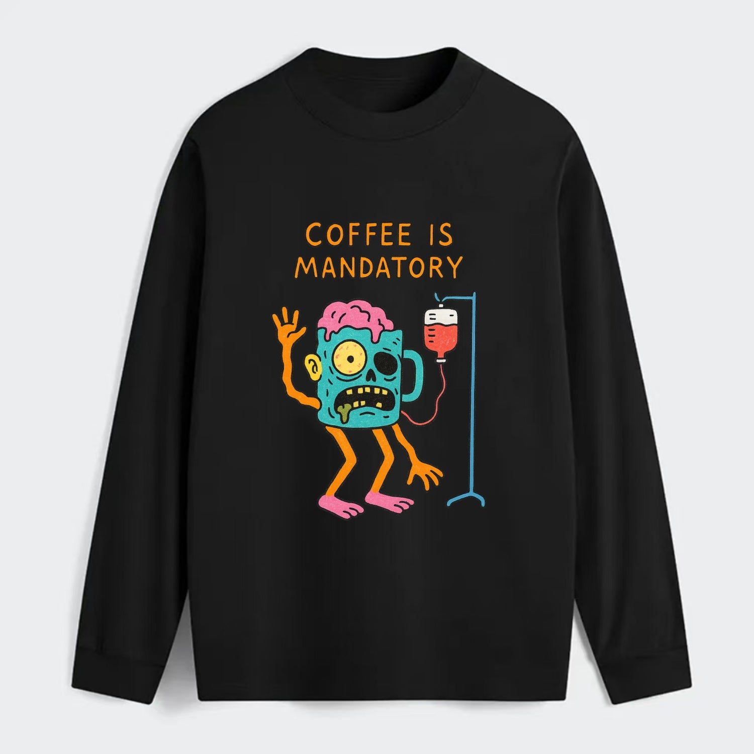 COFFEE IS MANDATORY | Zombie mug with IV drip - Classic Long Sleeve Shirt - Black