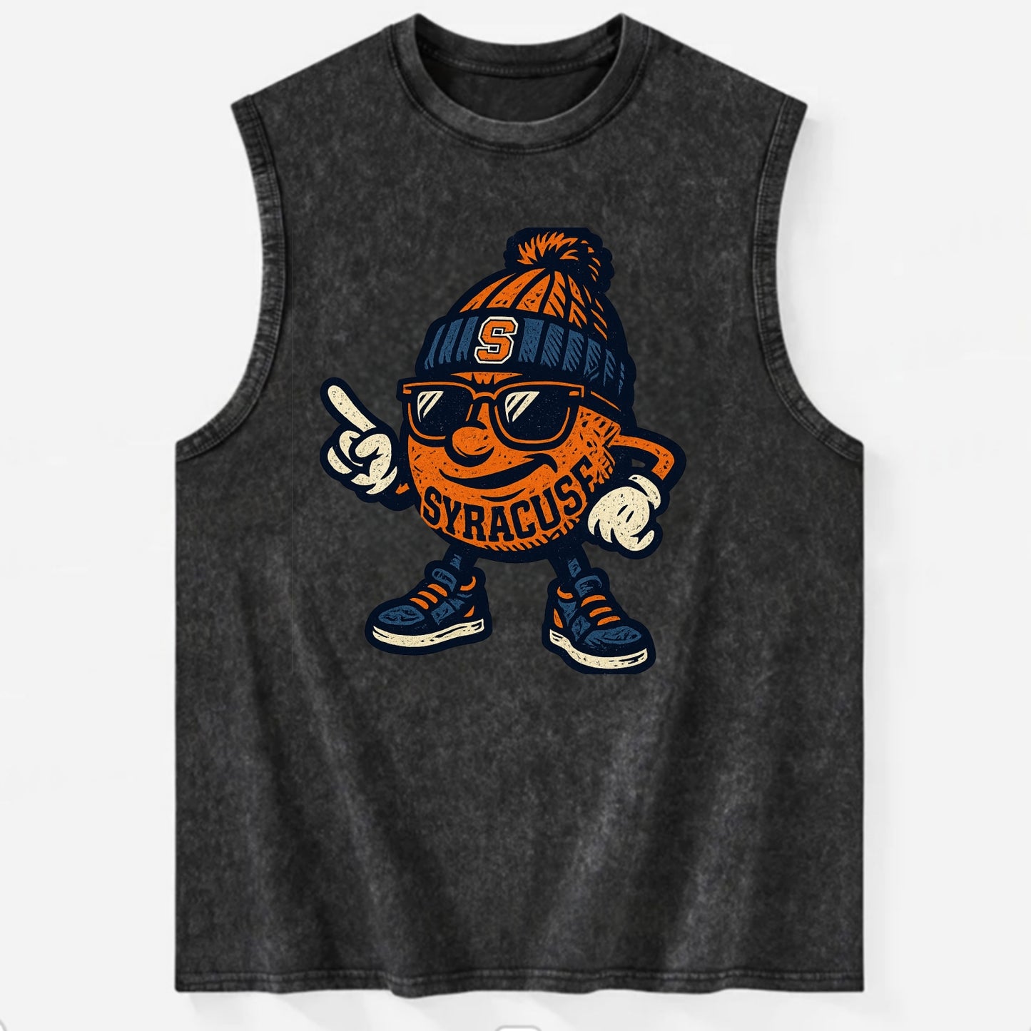 Syracuse Orange wearing Syracuse beanie with S patch - Vintage Washed Tank - Black