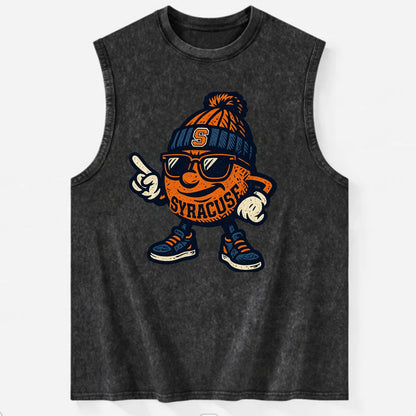 Syracuse Orange wearing Syracuse beanie with S patch - Vintage Washed Tank - Black
