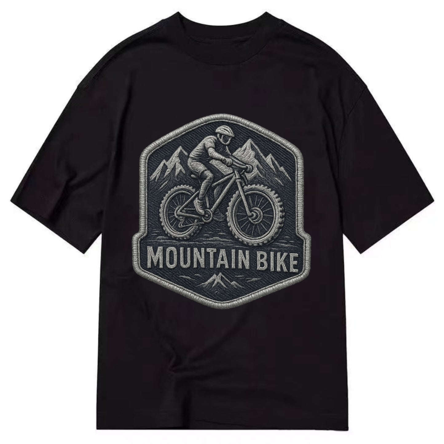 Mountain bike with rugged tires - cyclist badge - Classic T-shirt - Black