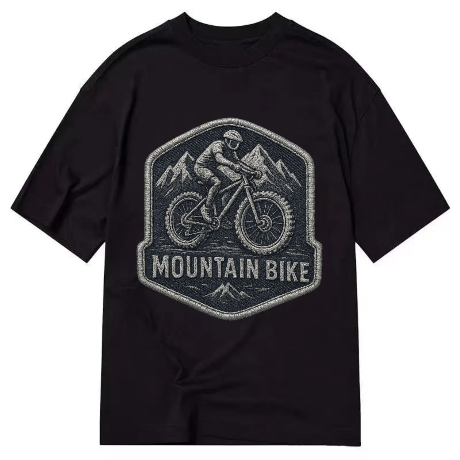 Mountain bike with rugged tires - cyclist badge - Classic T-shirt - Black