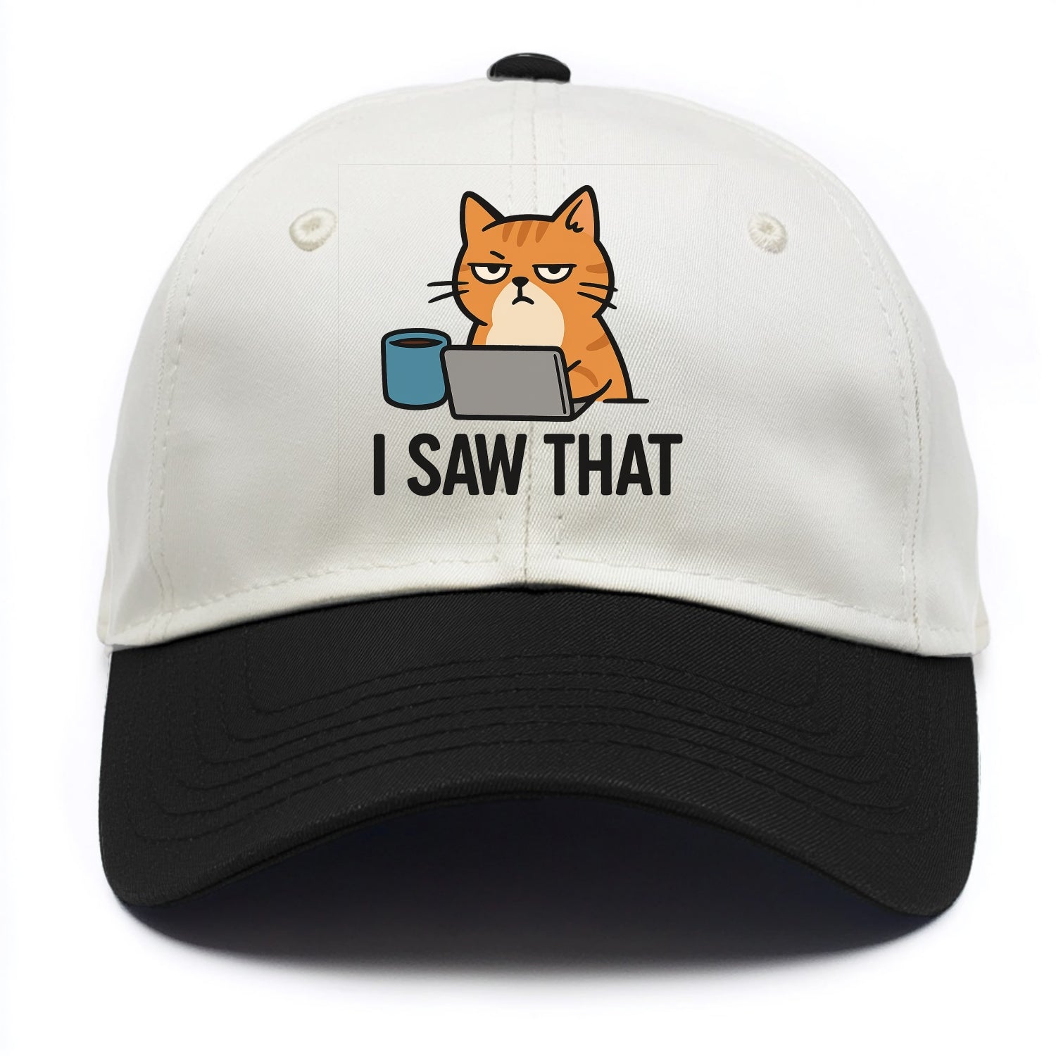 Cat with one eye open judging you - "I SAW THAT" - nothing escapes notice - Two Tone Cap - Black