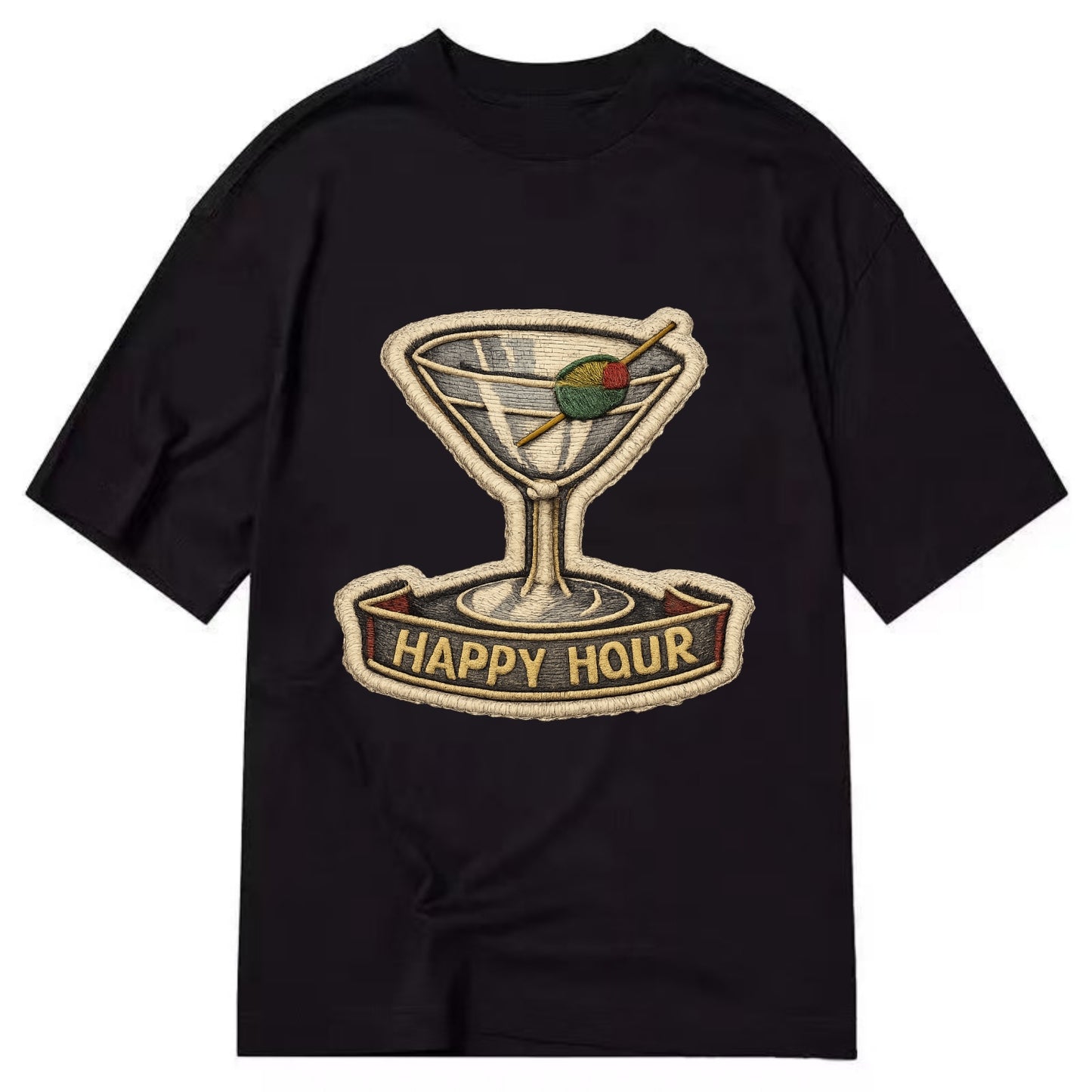 COCKTAIL MARTINI - martini glass with olive in silver and green , happy hour - Classic T-shirt - Black