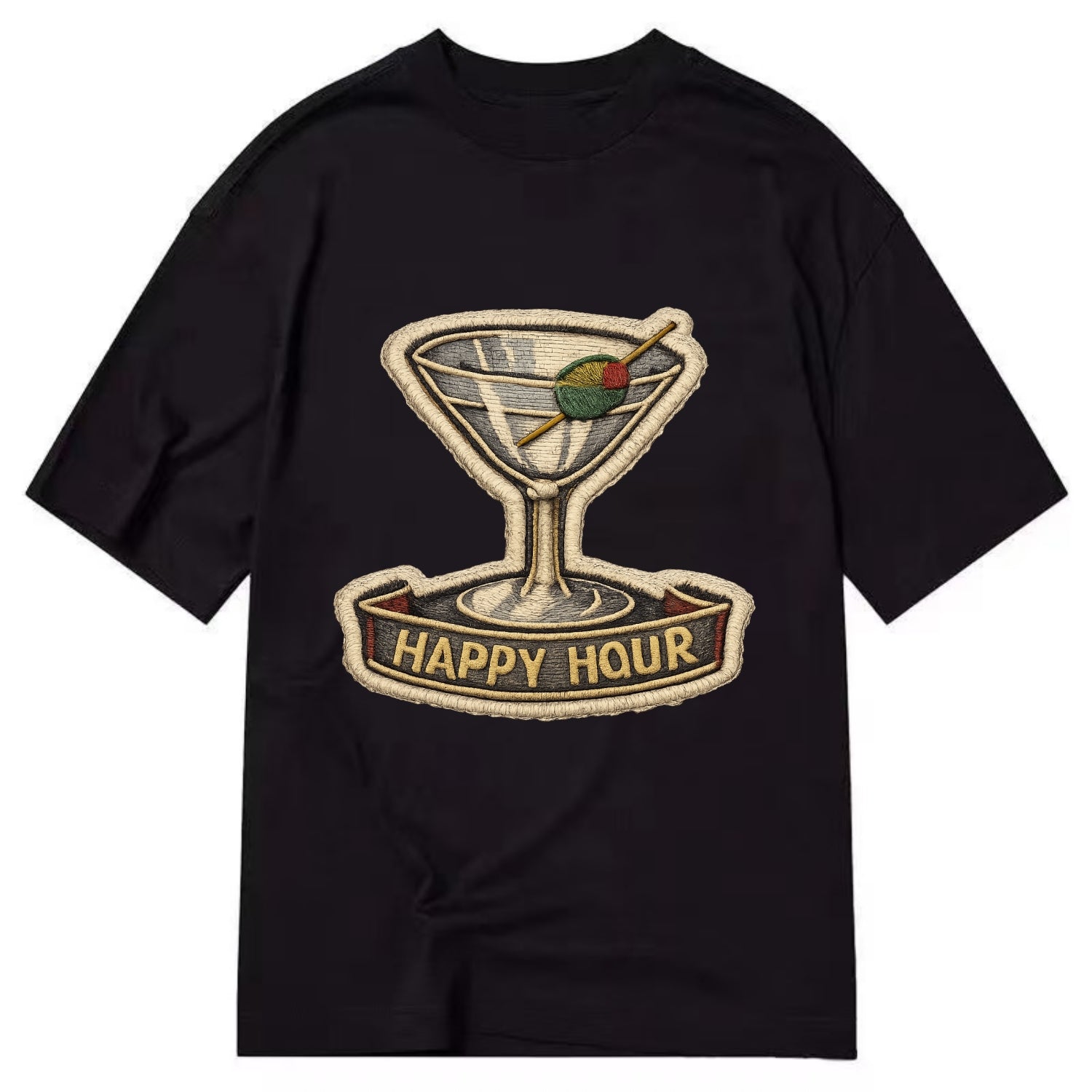 COCKTAIL MARTINI - martini glass with olive in silver and green , happy hour - Classic T-shirt - Black