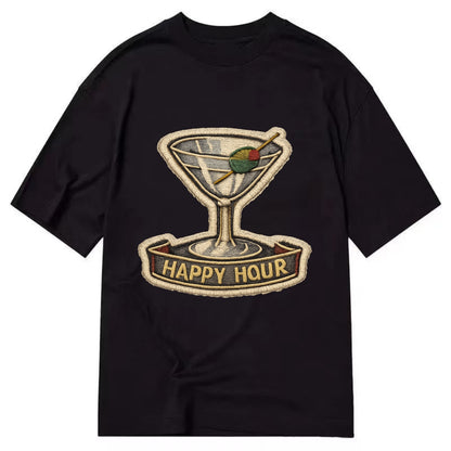 COCKTAIL MARTINI - martini glass with olive in silver and green , happy hour - Classic T-shirt - Black