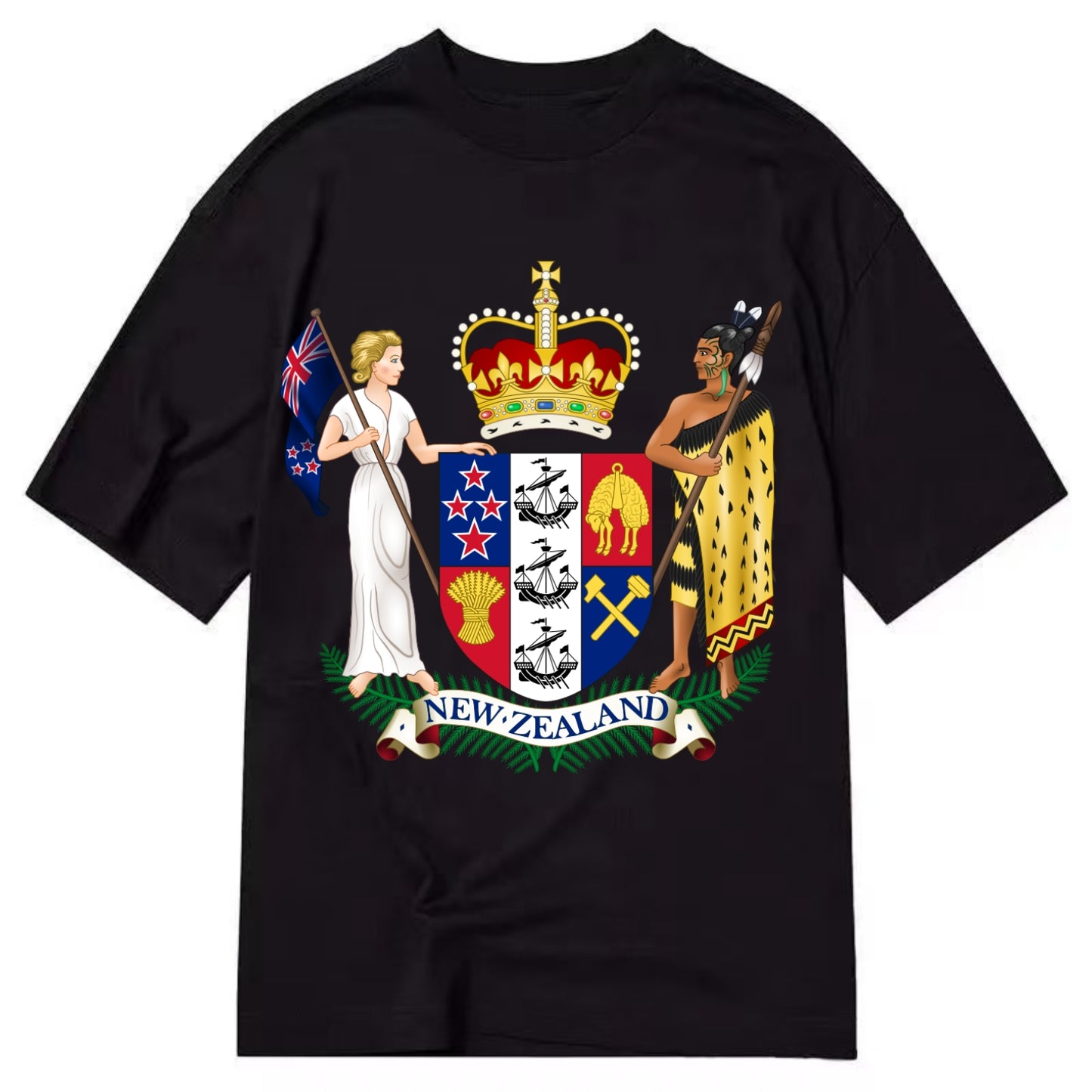 Coat Of Arms Of New Zealand - Classic T-shirt - Black