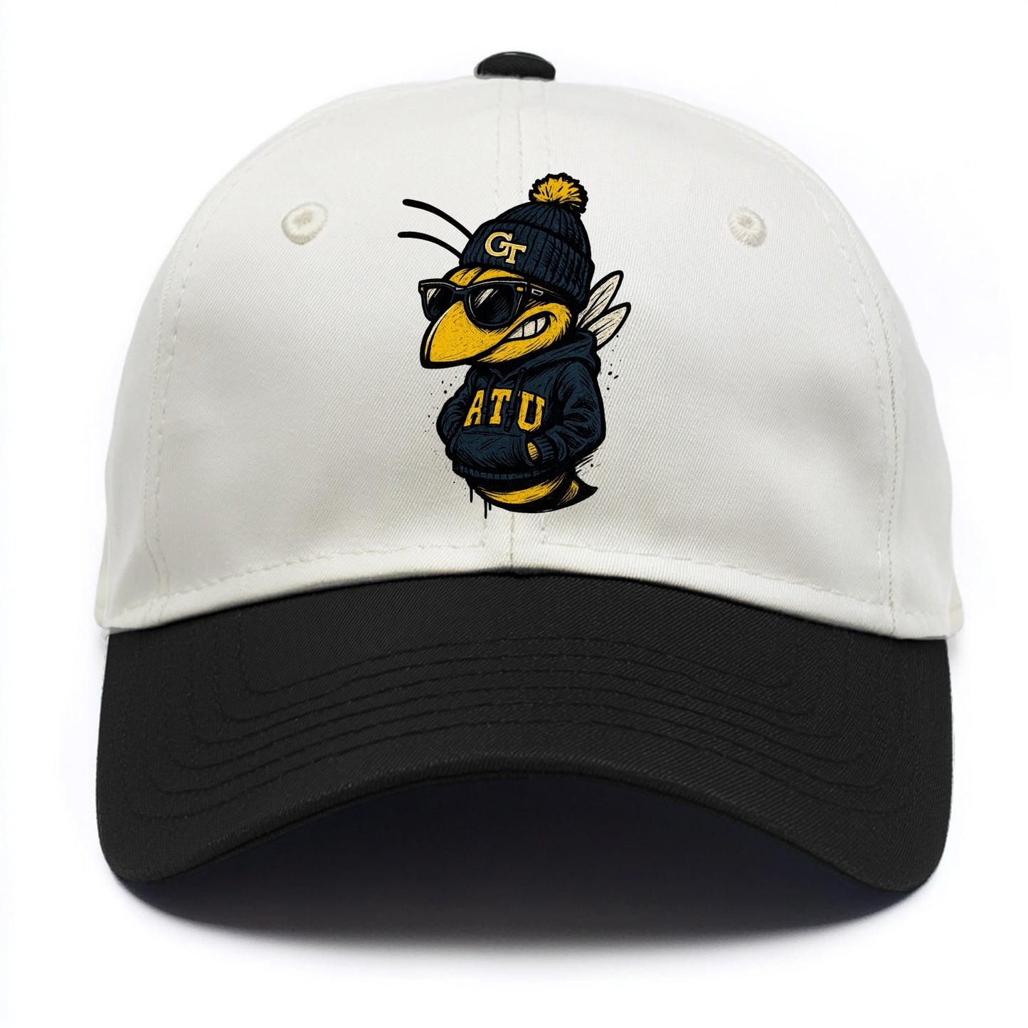 Atlanta Yellow Jacket wearing Georgia Tech beanie with GT patch - Two Tone Cap - Black