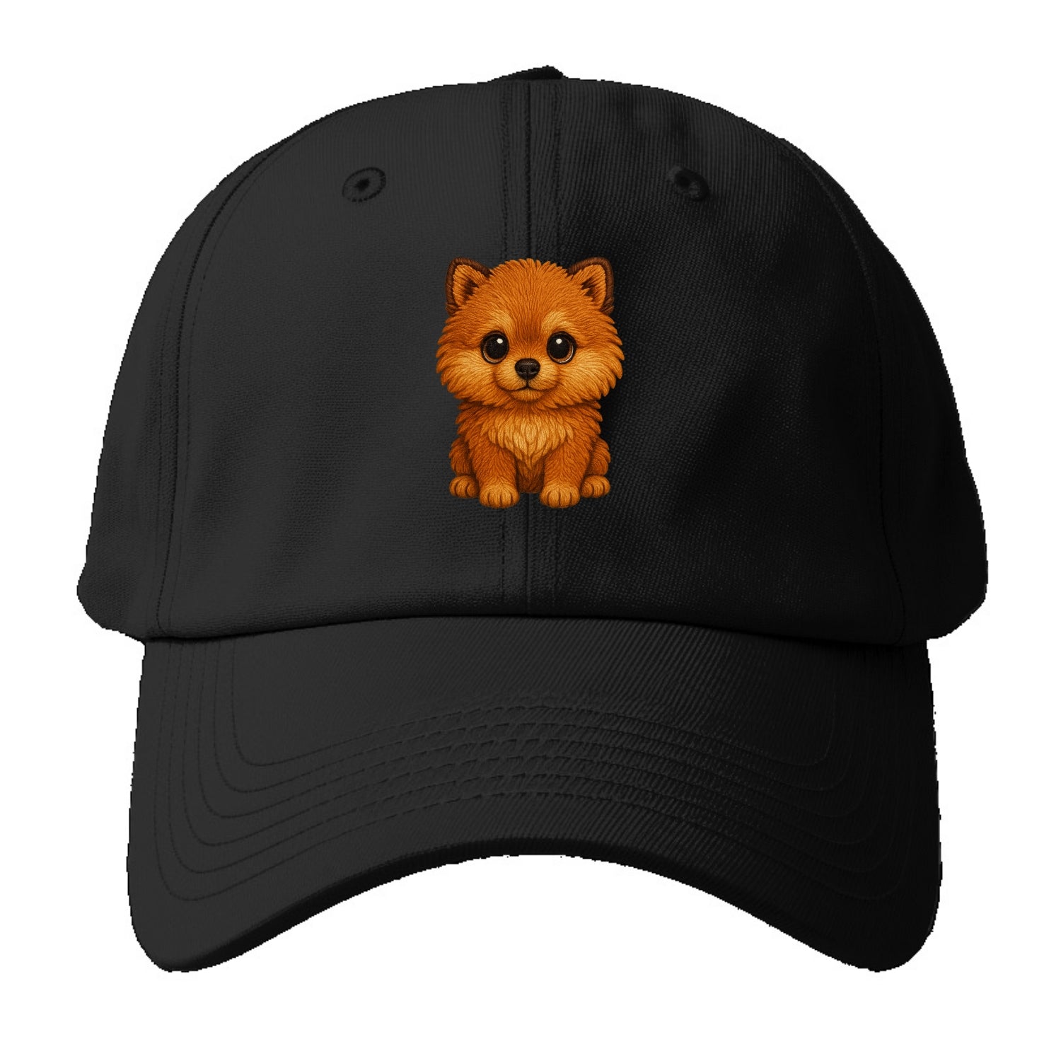 Baby Pomeranian Puppy - fluffy orange ball, fox face, tiny body, - Baseball Cap For Big Heads - Black