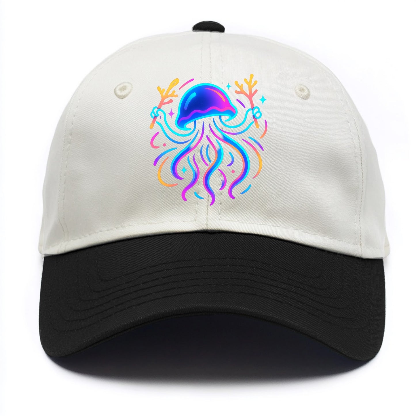 Jellyfish conducting a glow orchestra using coral batons in deep ocean concert hall - Two Tone Cap - Black