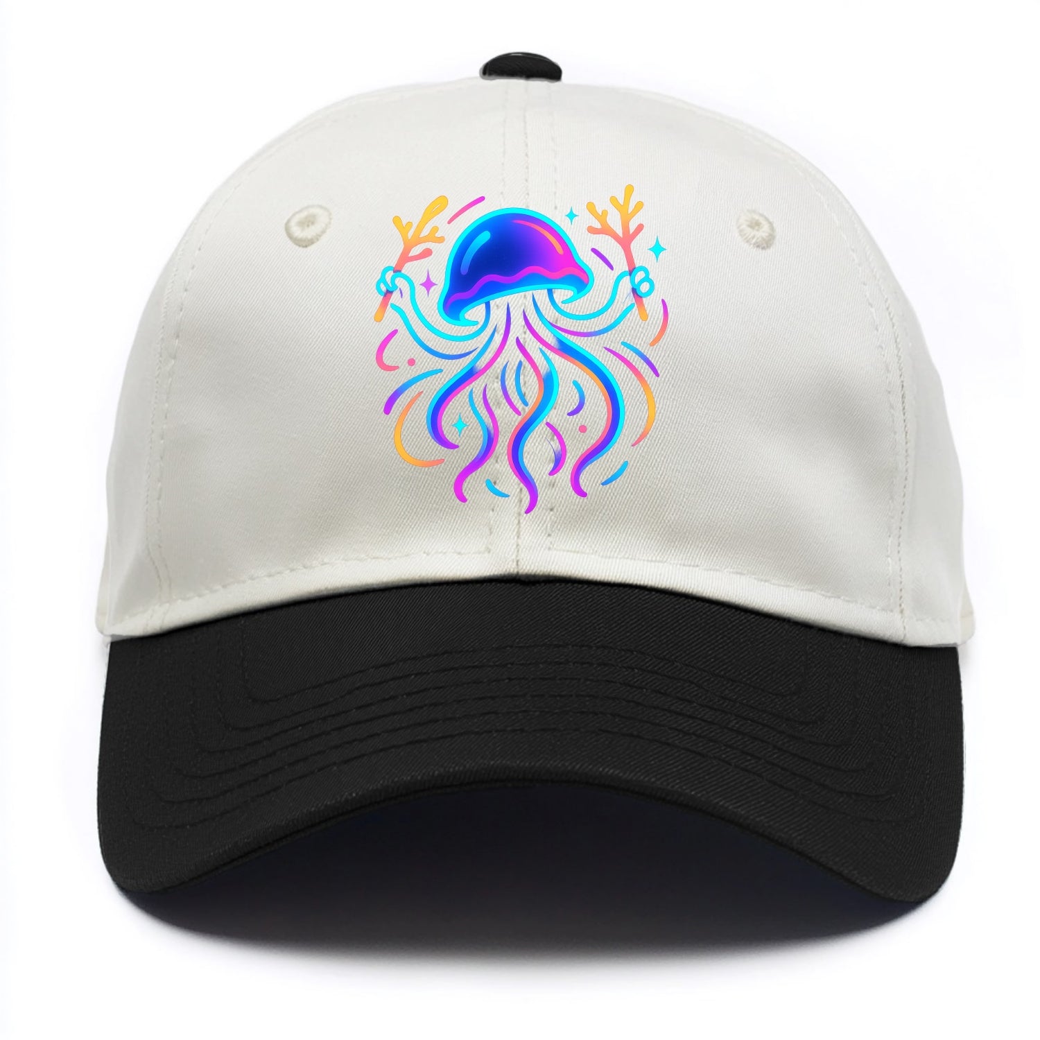 Jellyfish conducting a glow orchestra using coral batons in deep ocean concert hall - Two Tone Cap - Black
