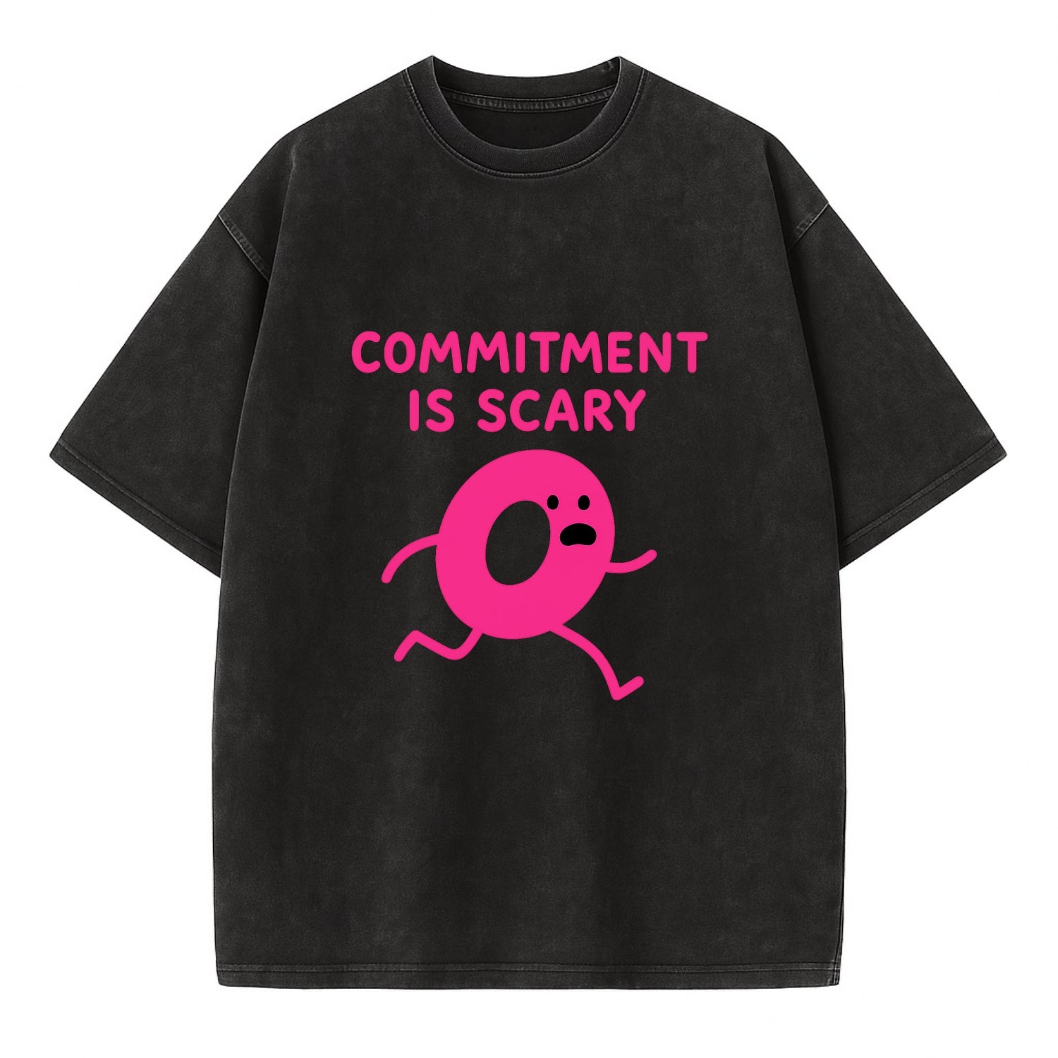 COMMITMENT IS SCARY | Terrified ring running away - Vintage T-shirt - Black