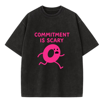 COMMITMENT IS SCARY | Terrified ring running away - Vintage T-shirt - Black