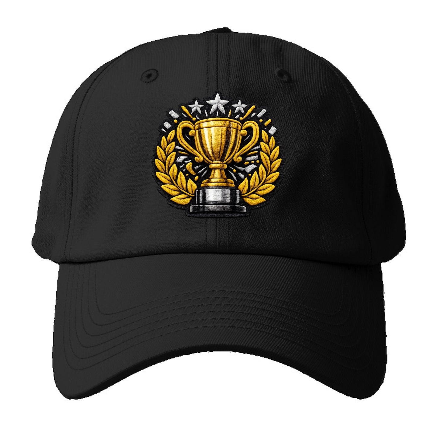 Embroidered patch design - CHAMPIONSHIP TROPHY - golden trophy cup - Baseball Cap For Big Heads - Black