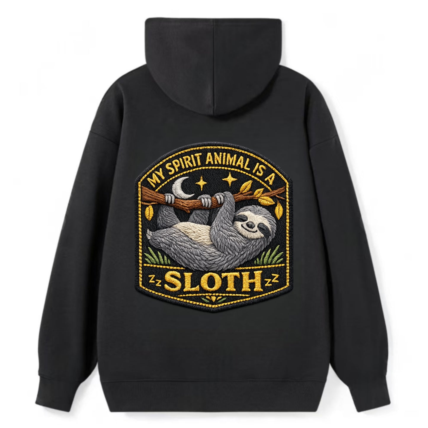 MY SPIRIT ANIMAL IS A SLOTH - lazy sloth in gray , slow life - Classic Pullover Hoodie - Black