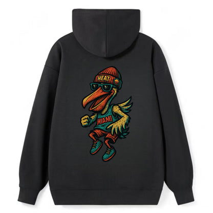 Miami Pelican wearing Heat beanie with sunset patch and wayfarer - Classic Pullover Hoodie - Black