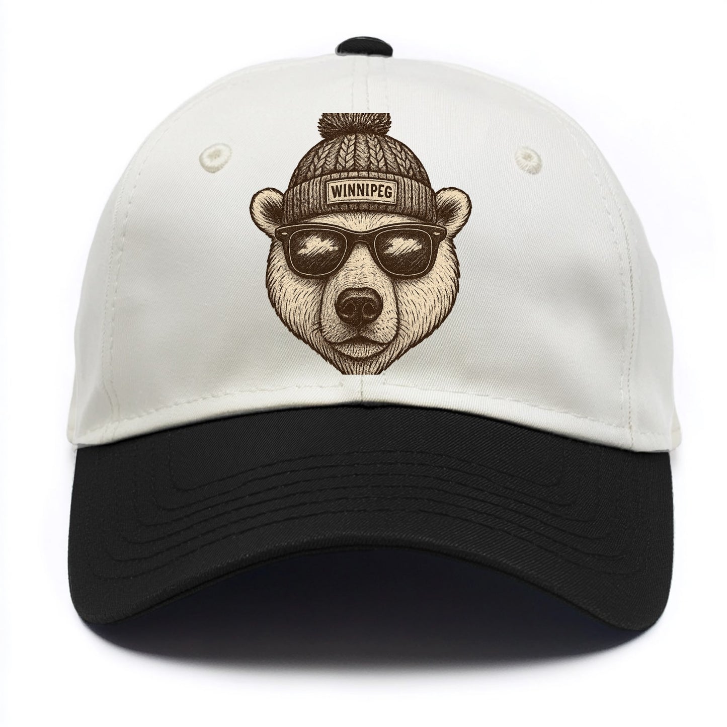 Winnipeg Polar Bear wearing Winnipeg beanie with pom pom and wayfarer sunglasses - Two Tone Cap - Black