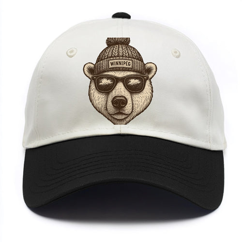 Winnipeg Polar Bear wearing Winnipeg beanie with pom pom and wayfarer sunglasses - Two Tone Cap