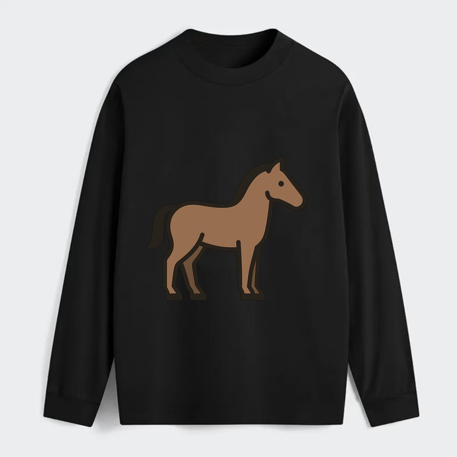 Horse - Brown standing pose flat side profile - Classic Long Sleeve Shirt - Black