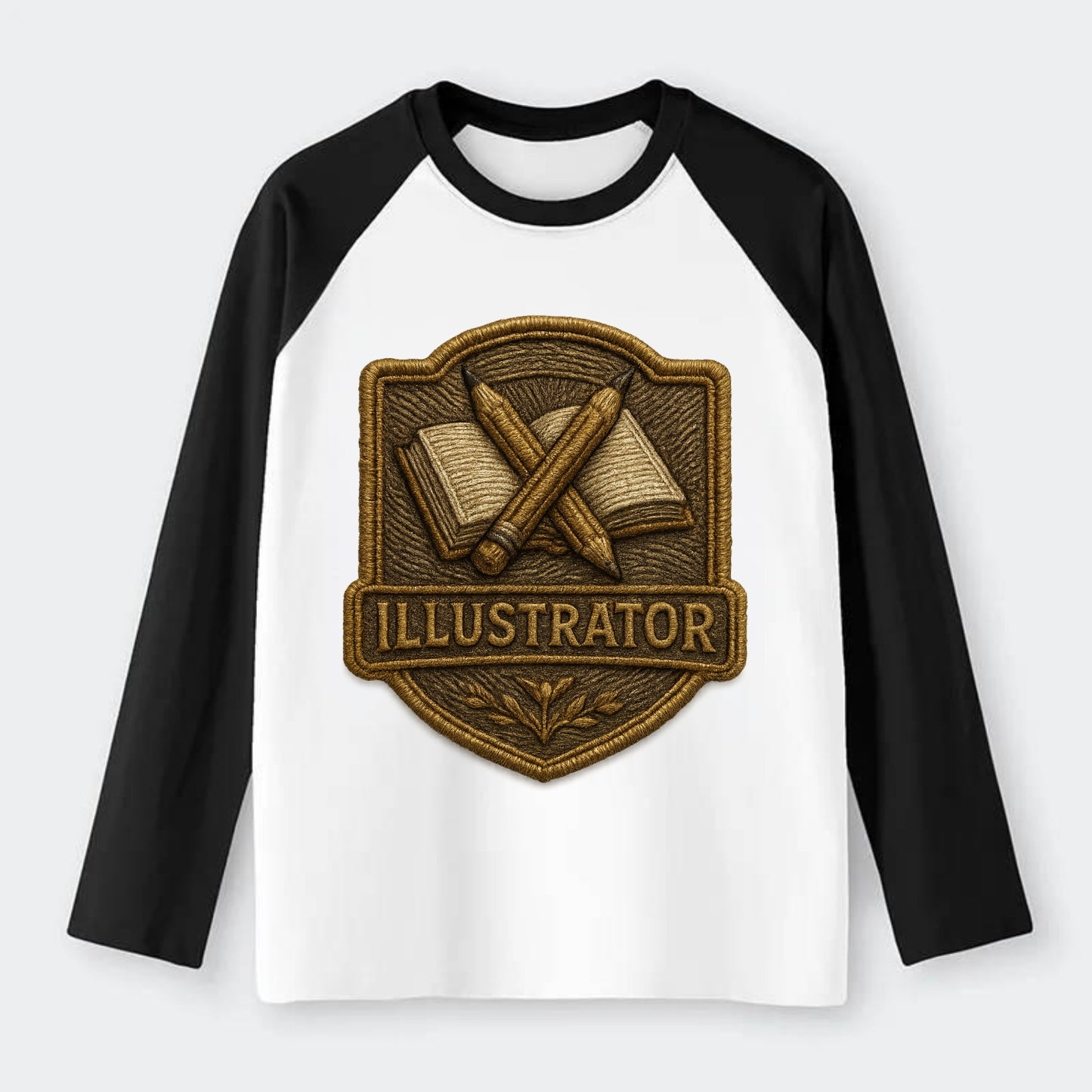 Pencils and sketchbook - illustrator badge - Raglan Long Sleeve T-Shirt - Black