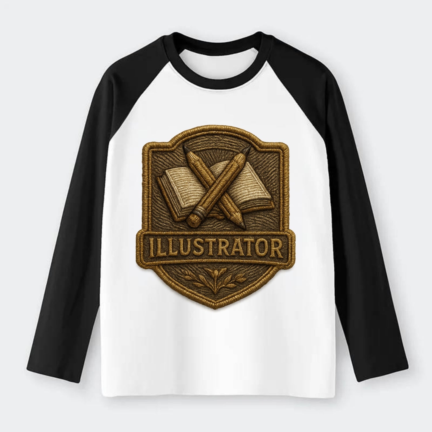 Pencils and sketchbook - illustrator badge - Raglan Long Sleeve T-Shirt - Black