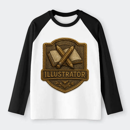 Pencils and sketchbook - illustrator badge - Raglan Long Sleeve T-Shirt - Black