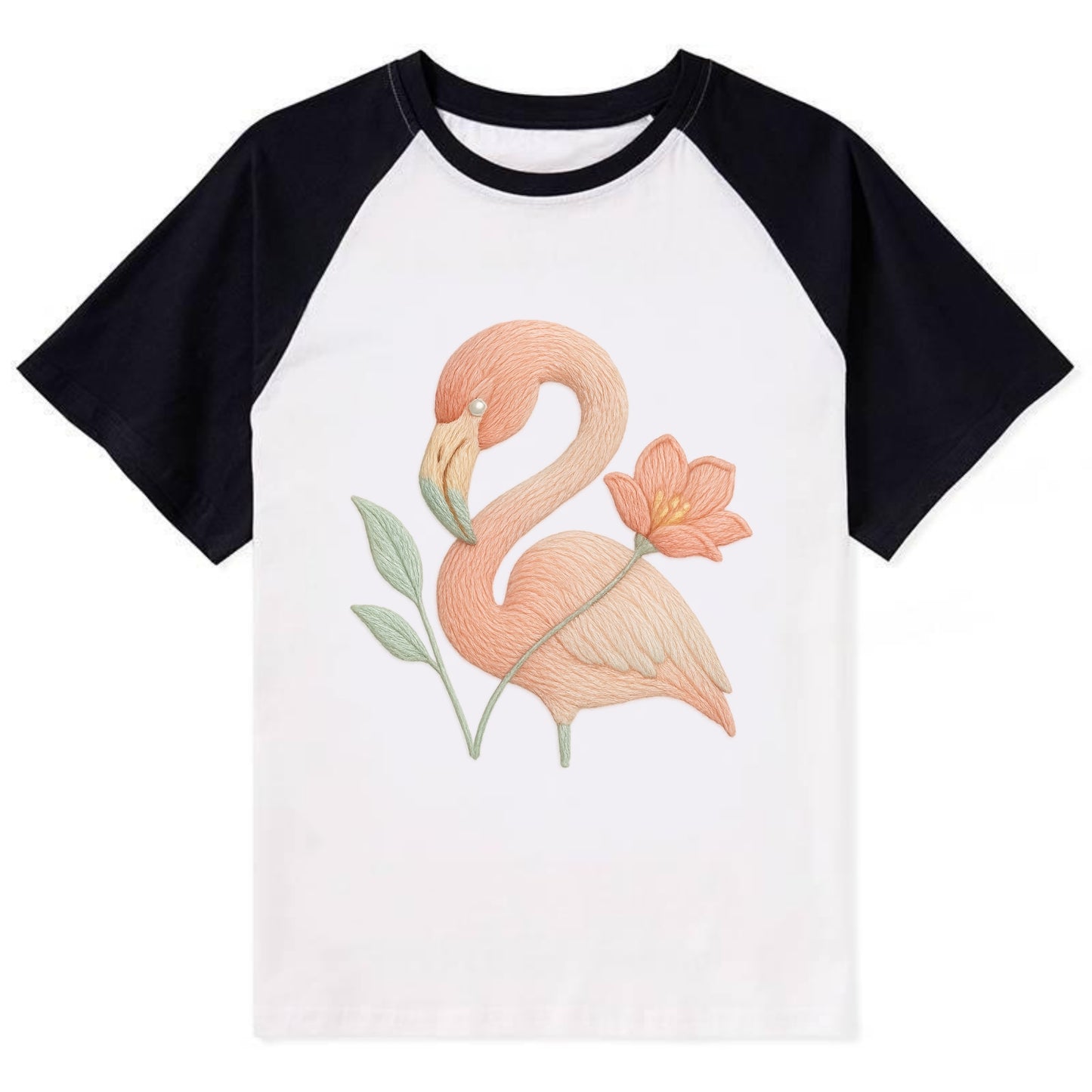 Peach Flamingo - Contrast Raglan T-shirt - Black