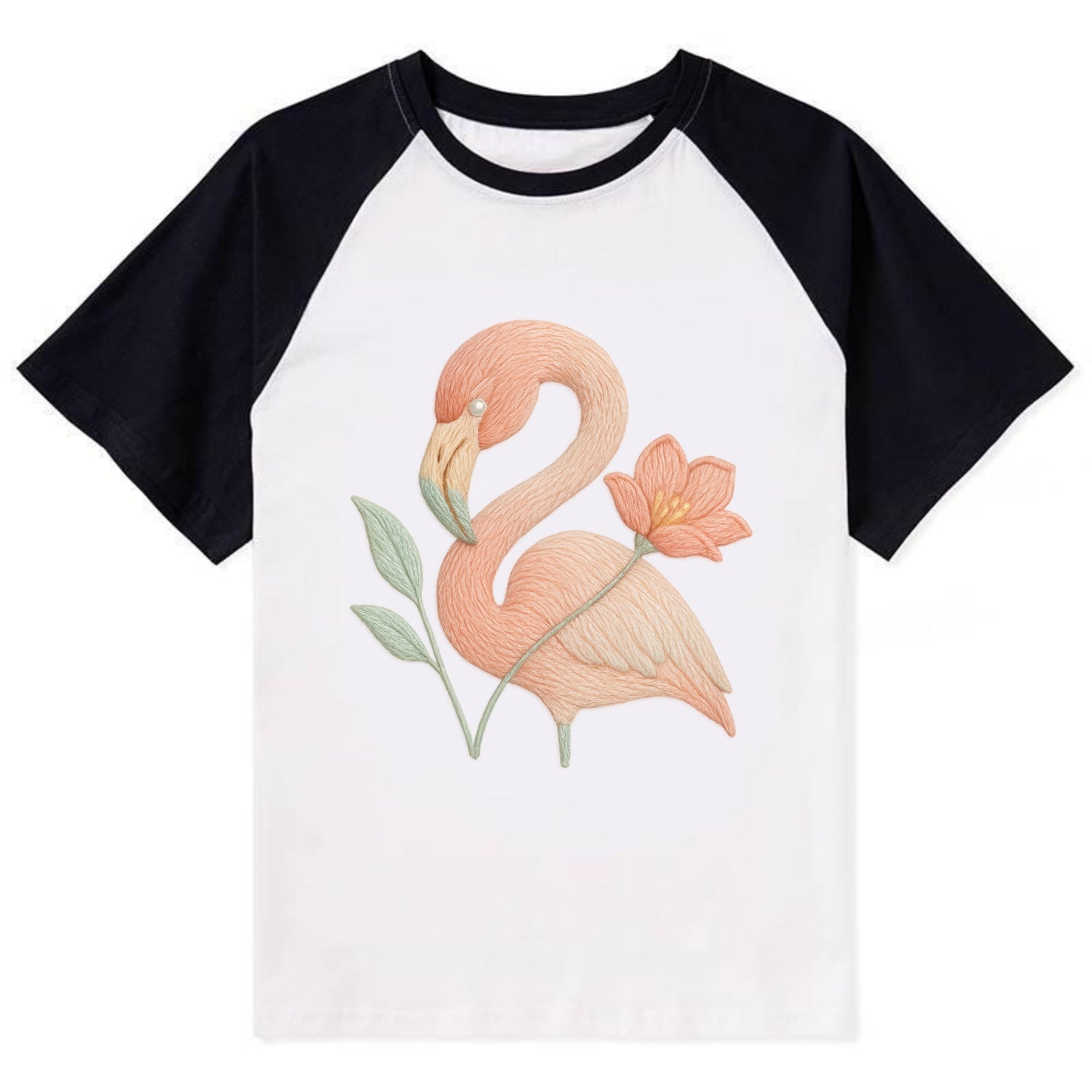 Peach Flamingo - Contrast Raglan T-shirt - Black
