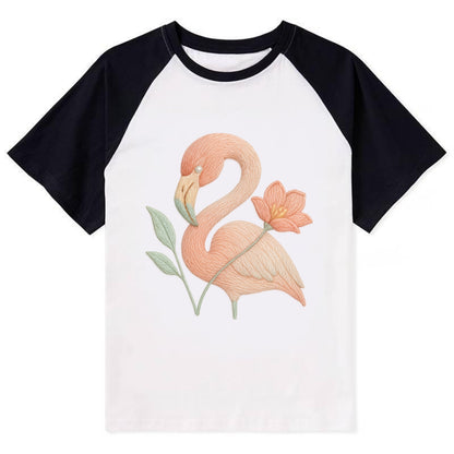 Peach Flamingo - Contrast Raglan T-shirt - Black