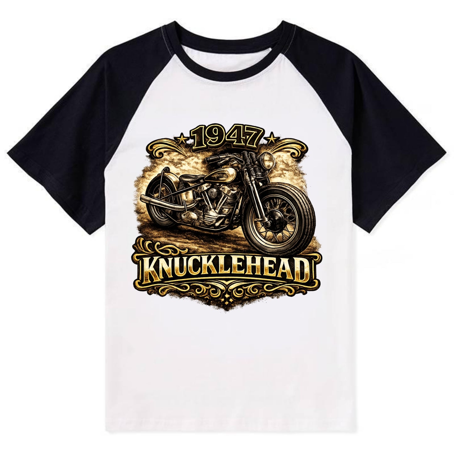 1947 Knucklehead Bobber - Contrast Raglan T-shirt - Black