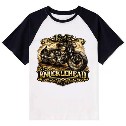 1947 Knucklehead Bobber - Contrast Raglan T-shirt - Black