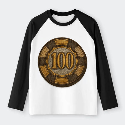 Poker Chip  - Raglan Long Sleeve T-Shirt - Black