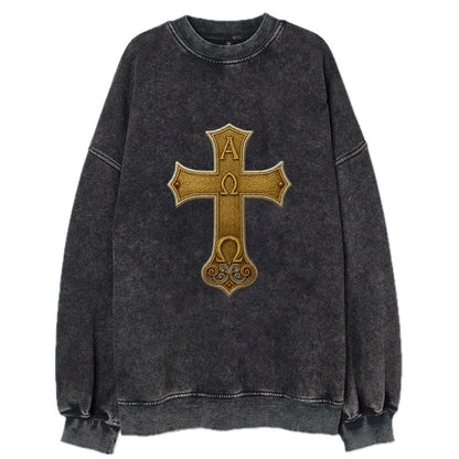 Alpha Omega Cross  - Vintage Sweatshirt - Black