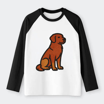 Nova Scotia Duck Tolling Retriever - Red embroidered pose - Raglan Long Sleeve T-Shirt - Black