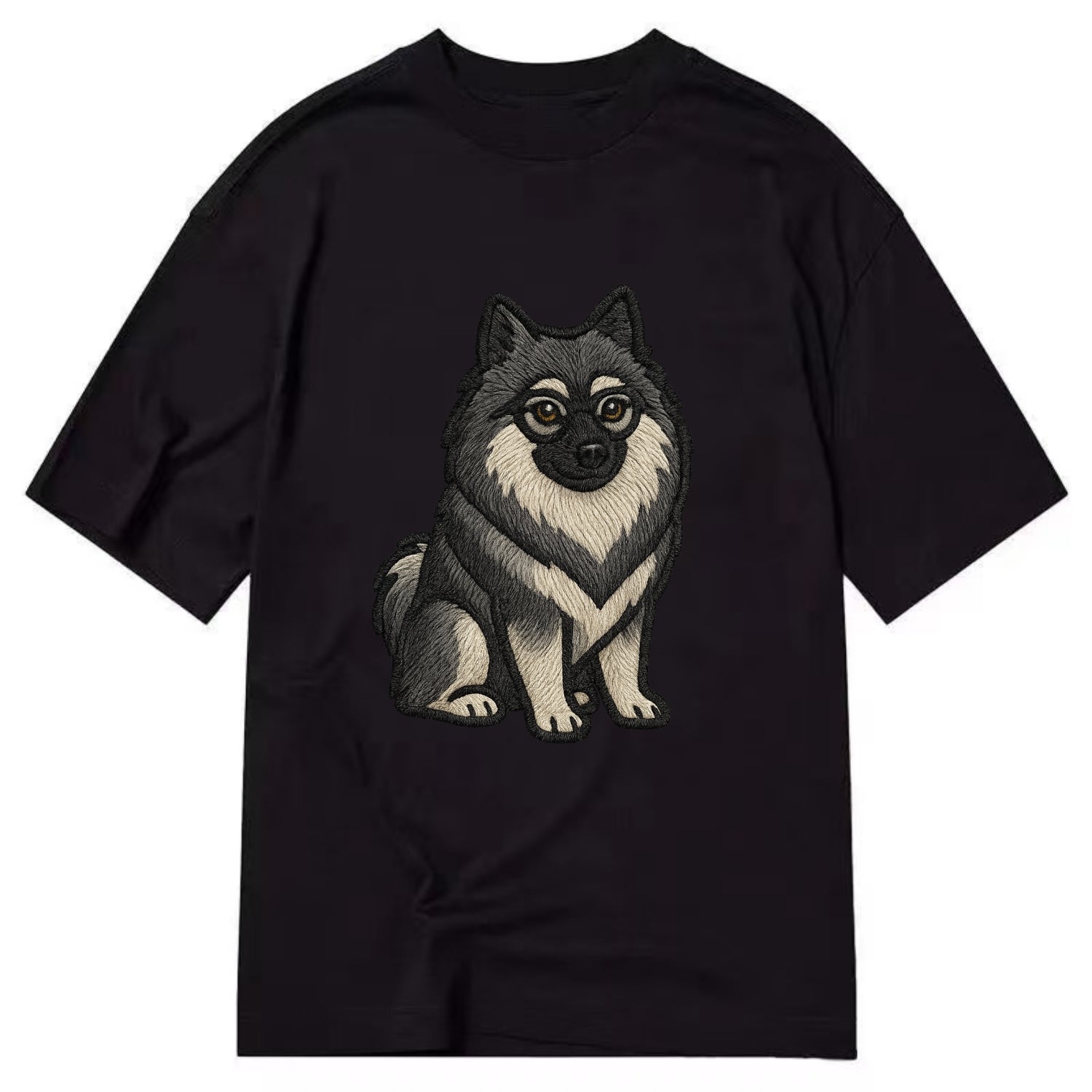 Keeshond - Gray and black spectacles embroidered design - Classic T-shirt - Black
