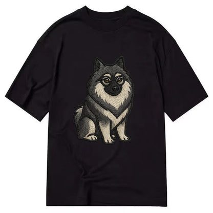Keeshond - Gray and black spectacles embroidered design - Classic T-shirt - Black