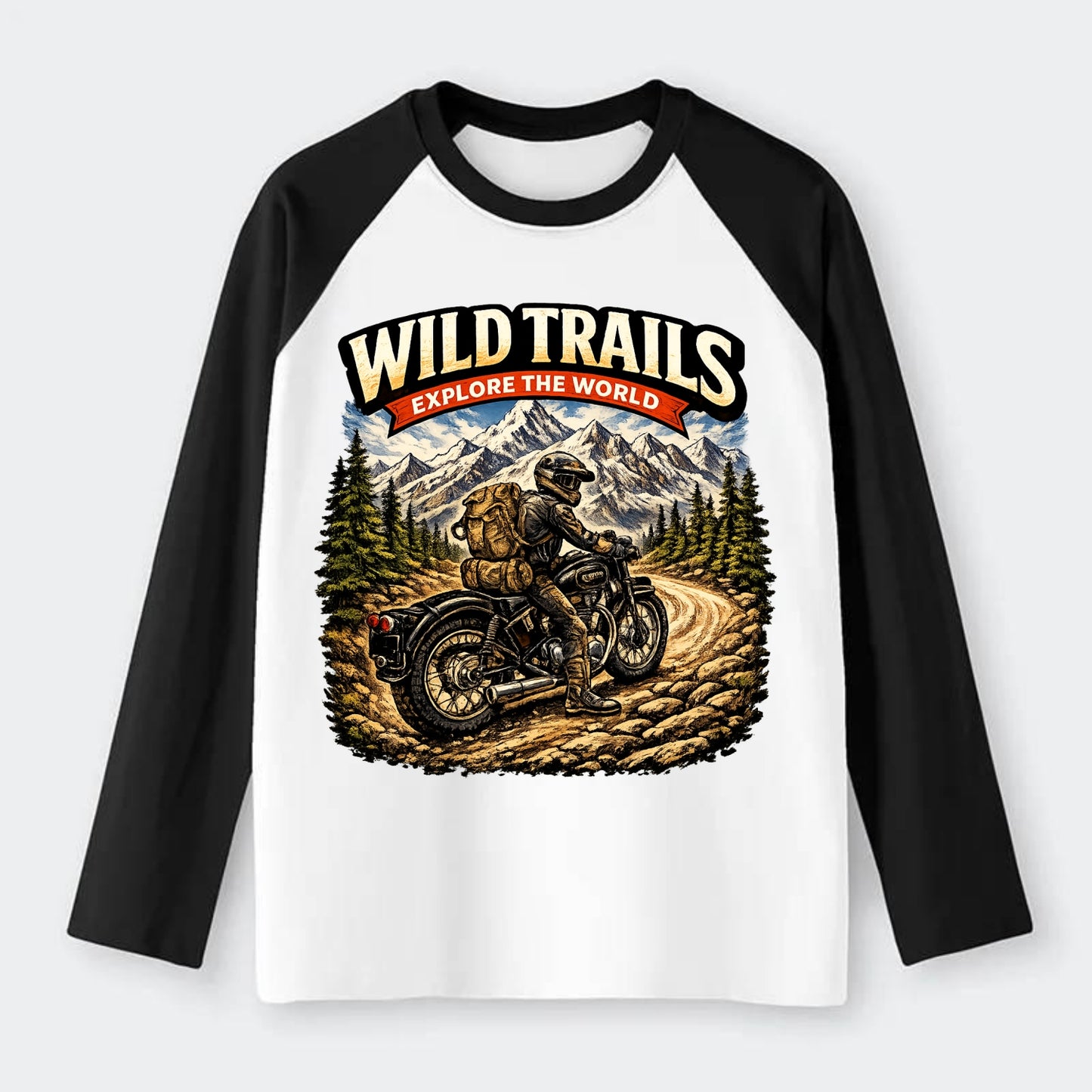 Wild Trails Explorer - Raglan Long Sleeve T-Shirt - Black
