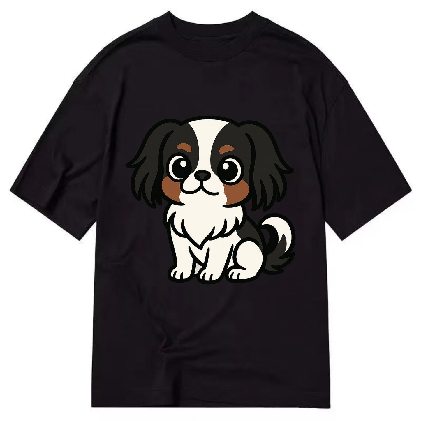 Japanese Chin - Black and white sitting pose - Classic T-shirt - Black
