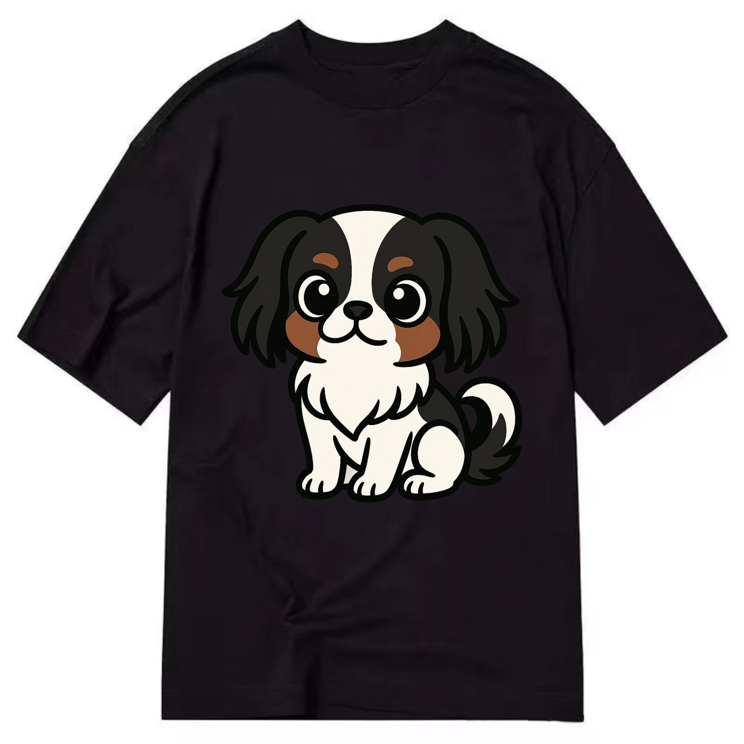 Japanese Chin - Black and white sitting pose - Classic T-shirt - Black