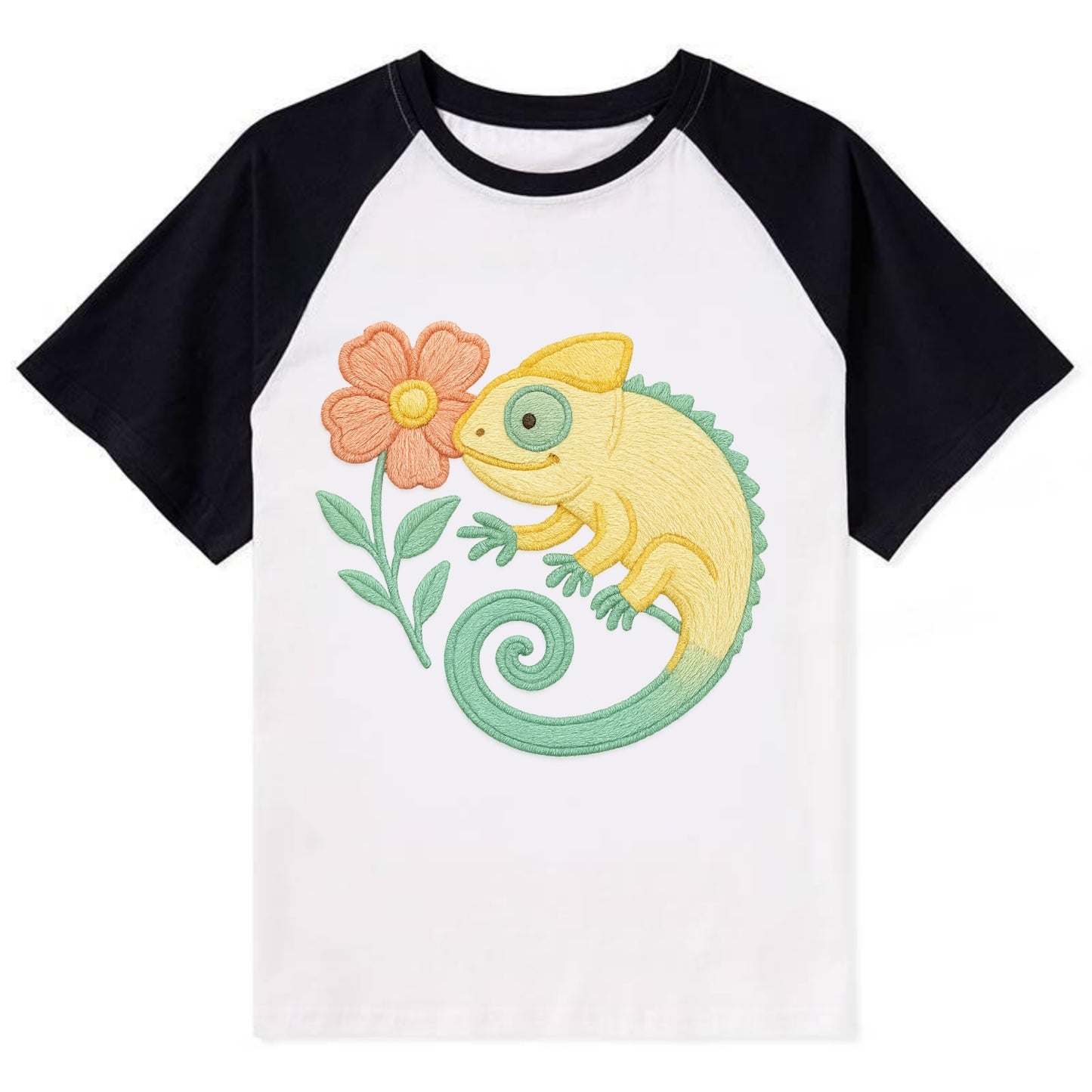Yellow Chameleon - Contrast Raglan T-shirt - Black