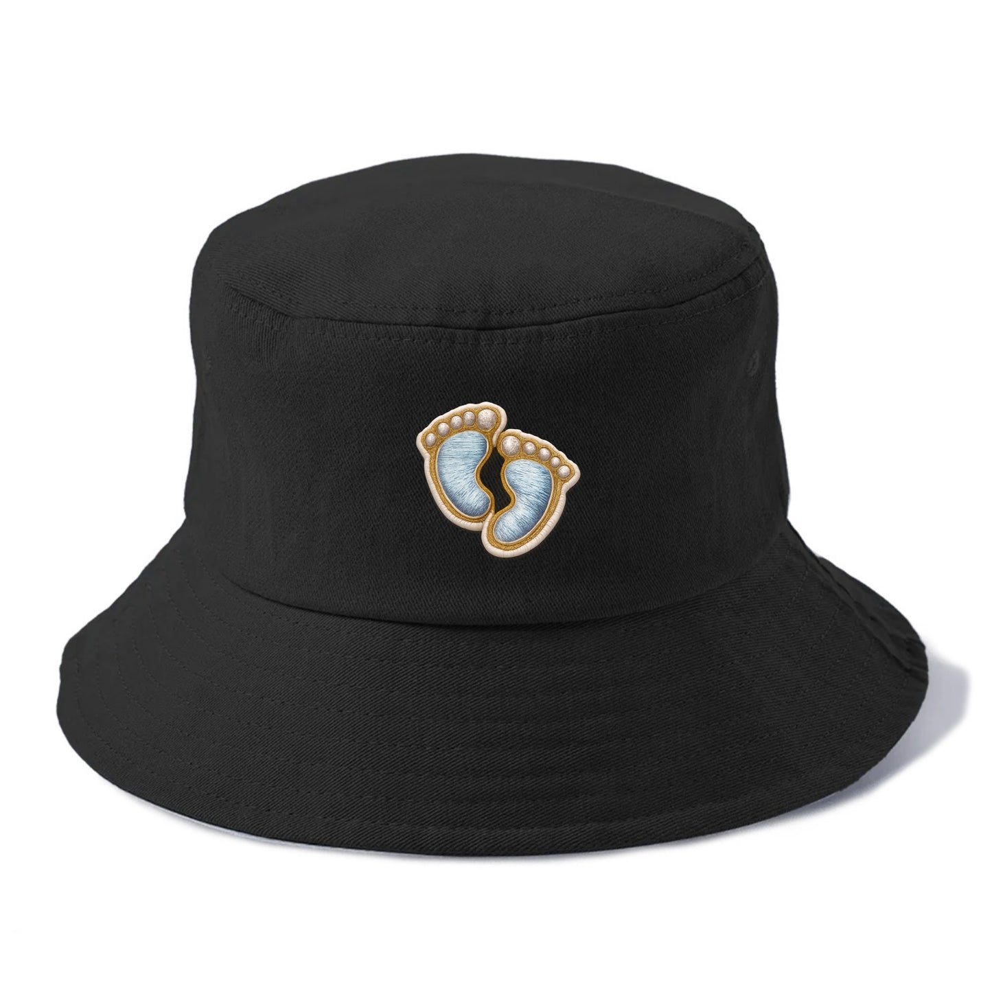 BABY FOOTPRINTS - tiny feet in pink or blue , newborn - Bucket Hat - Black