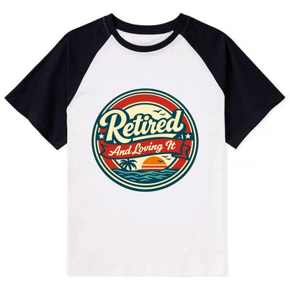 Carefree Retirement Emblem - Contrast Raglan T-shirt - Black