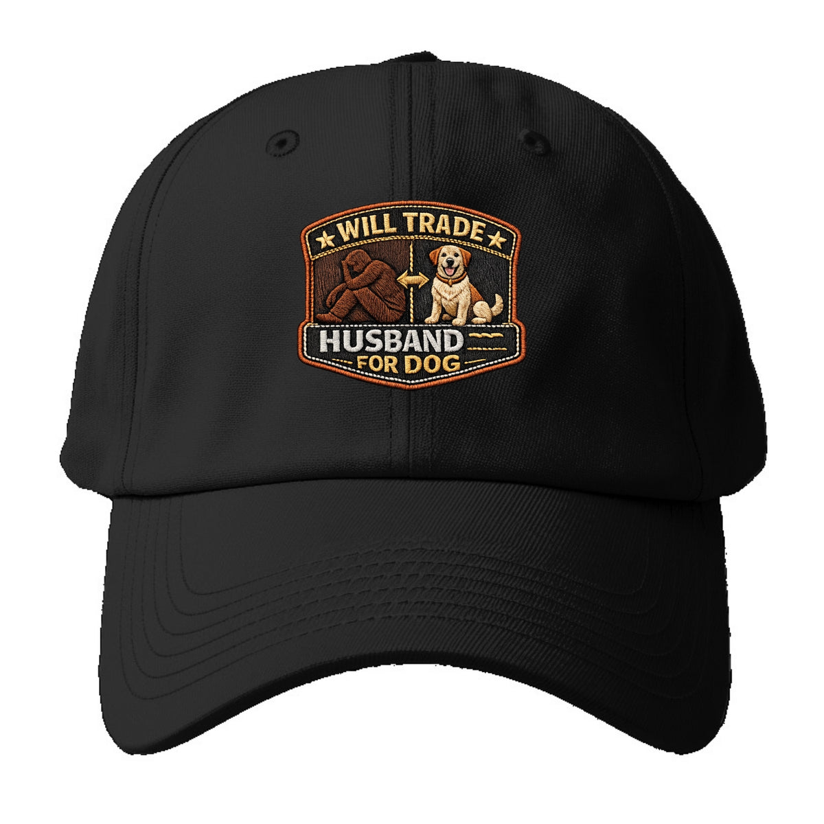 WILL TRADE HUSBAND FOR DOG - dog and man silhouette in brown , pet - Baseball Cap For Big Heads - Black