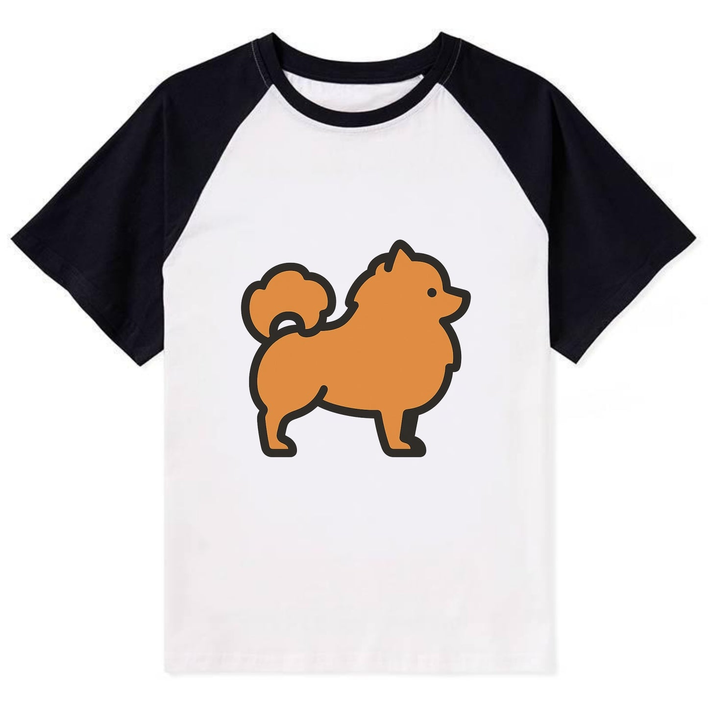 Pomeranian - Orange fluffy flat side profile - Contrast Raglan T-shirt - Black